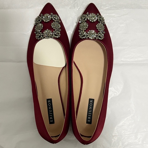 Erijunor Shoes - Women's Burgundy Embellished Flats